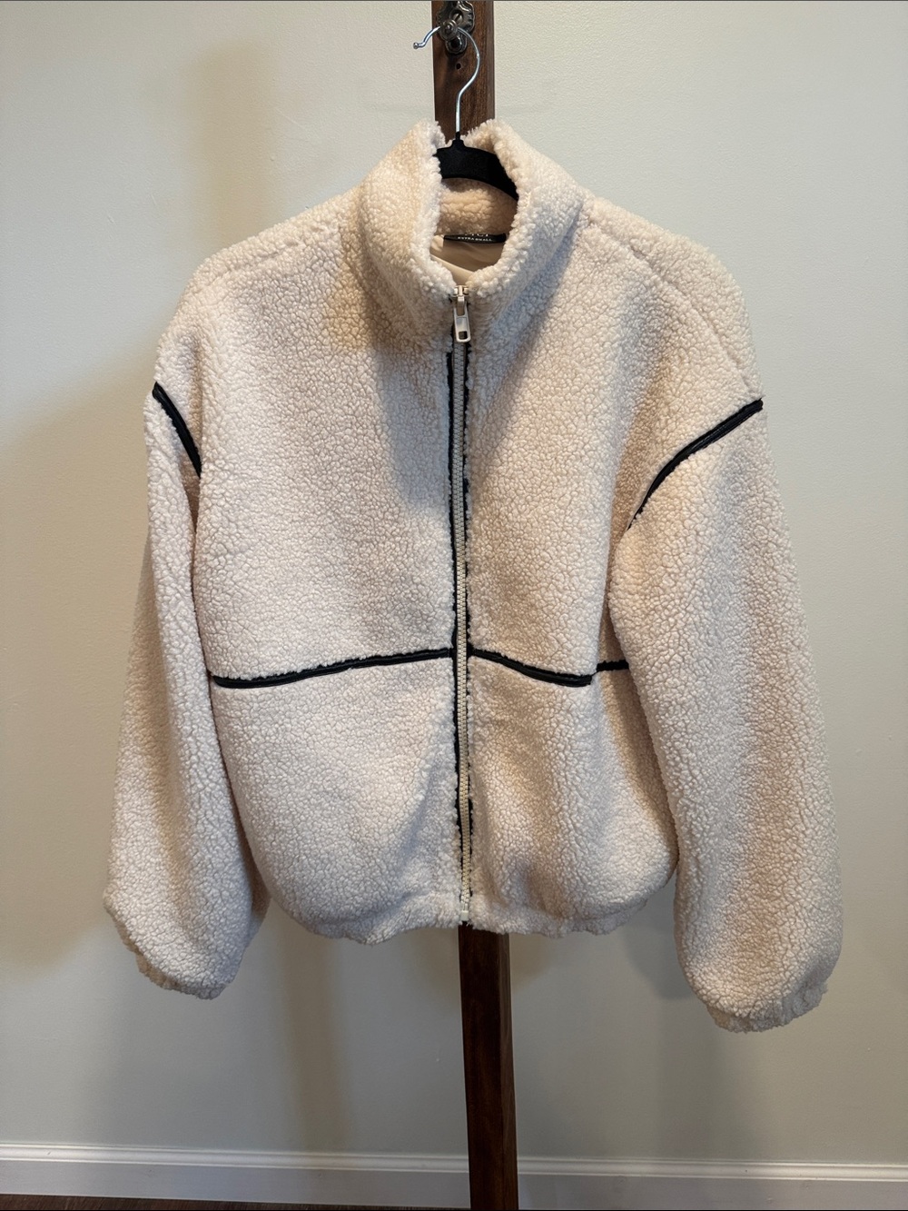 Vici Cream Sherpa Jacket with Black Contrast Piping XS